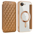 For iPhone 16e Shield Magsafe RFID Anti-theft Rhombus Leather Phone Case(Brown) - iPhone 16e Cases by PMC TechLife | Online Shopping South Africa | PMC TechLife | Buy Now Pay Later Mobicred