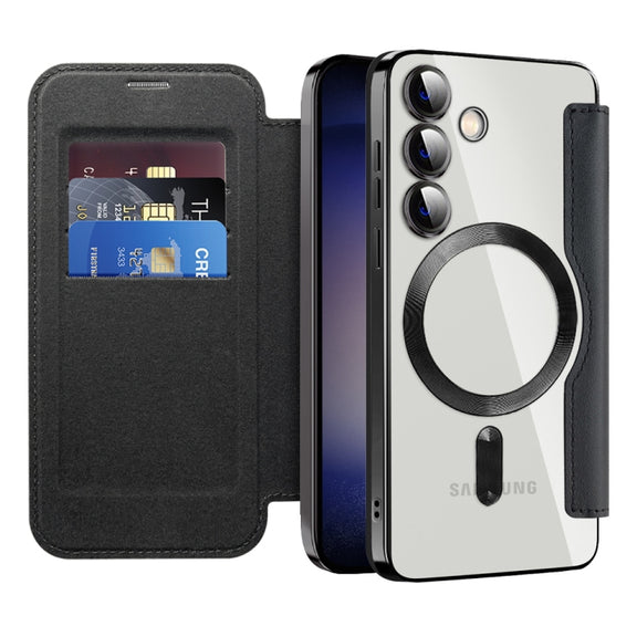 For Samsung Galaxy S25 5G Shield MagSafe RFID Anti-theft Rhombus Leather Phone Case(Black)