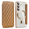 For Samsung Galaxy S25 5G Shield MagSafe RFID Anti-theft Rhombus Leather Phone Case(Brown) - Galaxy S25 5G Cases by PMC Jewellery | Online Shopping South Africa | PMC Jewellery | Buy Now Pay Later Mobicred