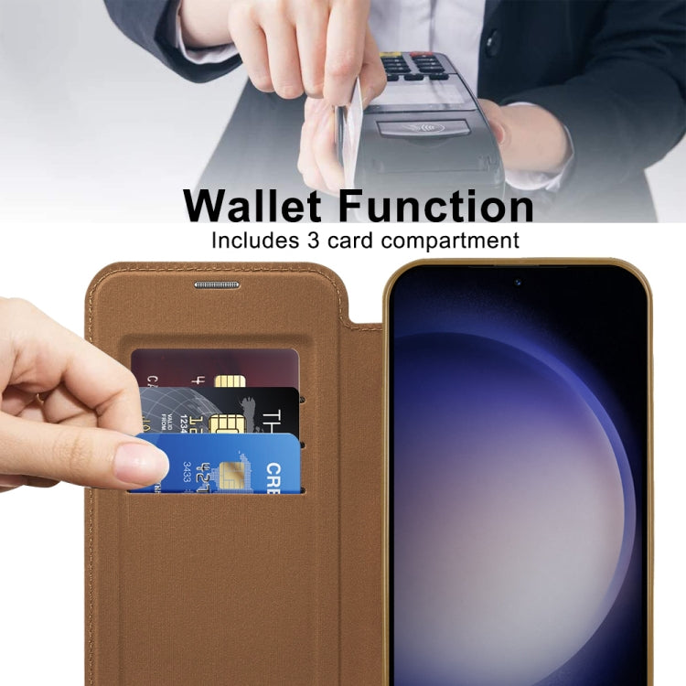 For Samsung Galaxy S25 5G Shield MagSafe RFID Anti-theft Rhombus Leather Phone Case(Brown)
