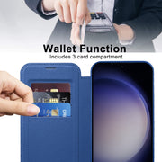 For Samsung Galaxy S25+ 5G Shield MagSafe RFID Anti-theft Rhombus Leather Phone Case(Dark Blue)