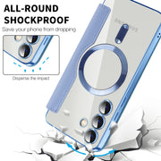 For Samsung Galaxy S25+ 5G Shield MagSafe RFID Anti-theft Rhombus Leather Phone Case(Blue)