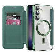 For Samsung Galaxy S25+ 5G Shield MagSafe RFID Anti-theft Rhombus Leather Phone Case(Green)
