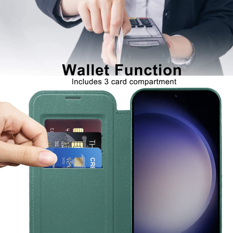 For Samsung Galaxy S25+ 5G Shield MagSafe RFID Anti-theft Rhombus Leather Phone Case(Green)