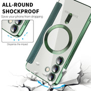 For Samsung Galaxy S25+ 5G Shield MagSafe RFID Anti-theft Rhombus Leather Phone Case(Green)