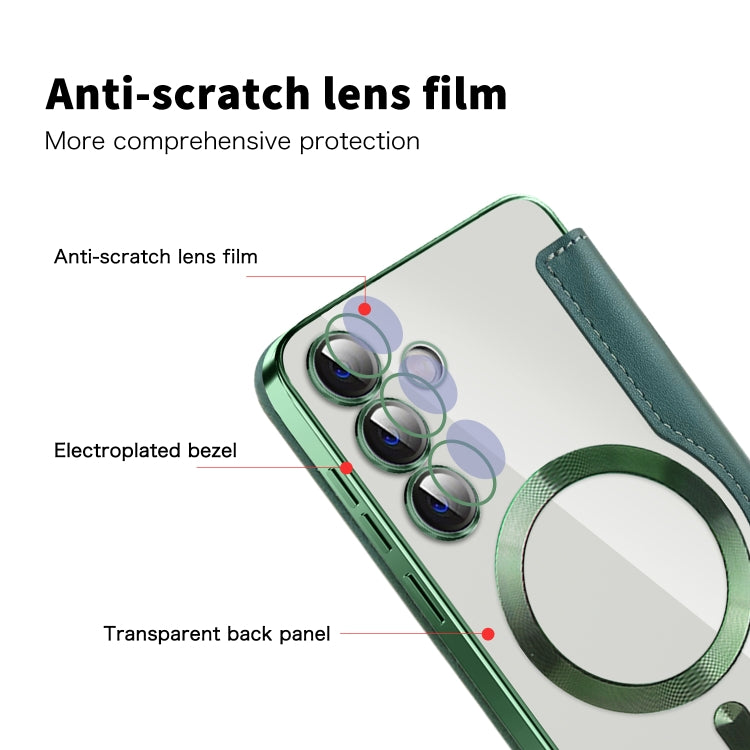 For Samsung Galaxy S25+ 5G Shield MagSafe RFID Anti-theft Rhombus Leather Phone Case(Green)