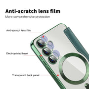 For Samsung Galaxy S25+ 5G Shield MagSafe RFID Anti-theft Rhombus Leather Phone Case(Green)