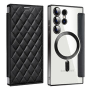 For Samsung Galaxy S25 Ultra 5G Shield MagSafe RFID Anti-theft Rhombus Leather Phone Case(Black)