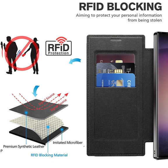 For Samsung Galaxy S25 Ultra 5G Shield MagSafe RFID Anti-theft Rhombus Leather Phone Case(Black)