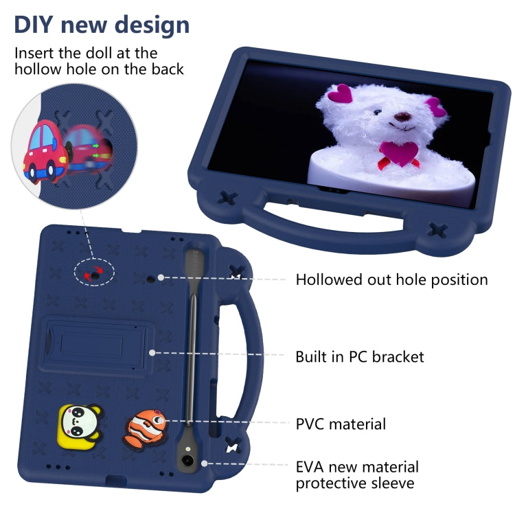 For Samsung Galaxy Tab S9 FE / X510N Handle Kickstand Children EVA Shockproof Tablet Case(Navy Blue)