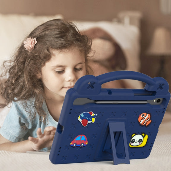 For Samsung Galaxy Tab S9 FE / X510N Handle Kickstand Children EVA Shockproof Tablet Case(Navy Blue)