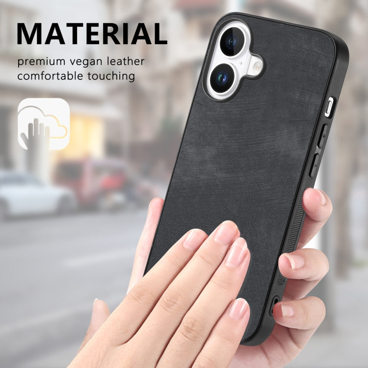 For iPhone 16 Plus Vintage Leather PC Back Cover Phone Case(Black)