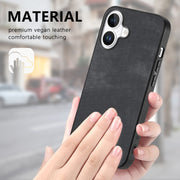 For iPhone 16 Plus Vintage Leather PC Back Cover Phone Case(Black)