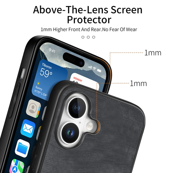 For iPhone 16 Plus Vintage Leather PC Back Cover Phone Case(Black)