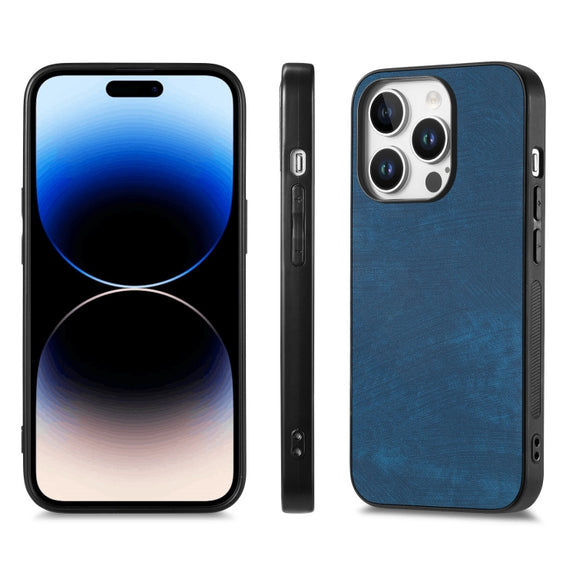 For iPhone 16 Pro Vintage Leather PC Back Cover Phone Case(Blue)