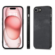 For iPhone 16e Vintage Leather PC Back Cover Phone Case(Black)