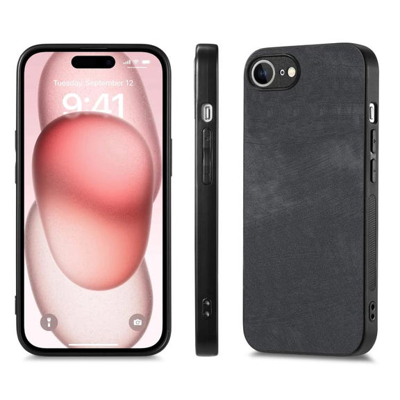 For iPhone 16e Vintage Leather PC Back Cover Phone Case(Black)