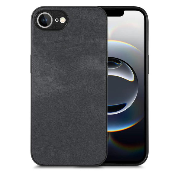 For iPhone 16e Vintage Leather PC Back Cover Phone Case(Black)