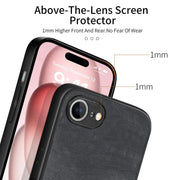 For iPhone 16e Vintage Leather PC Back Cover Phone Case(Black)