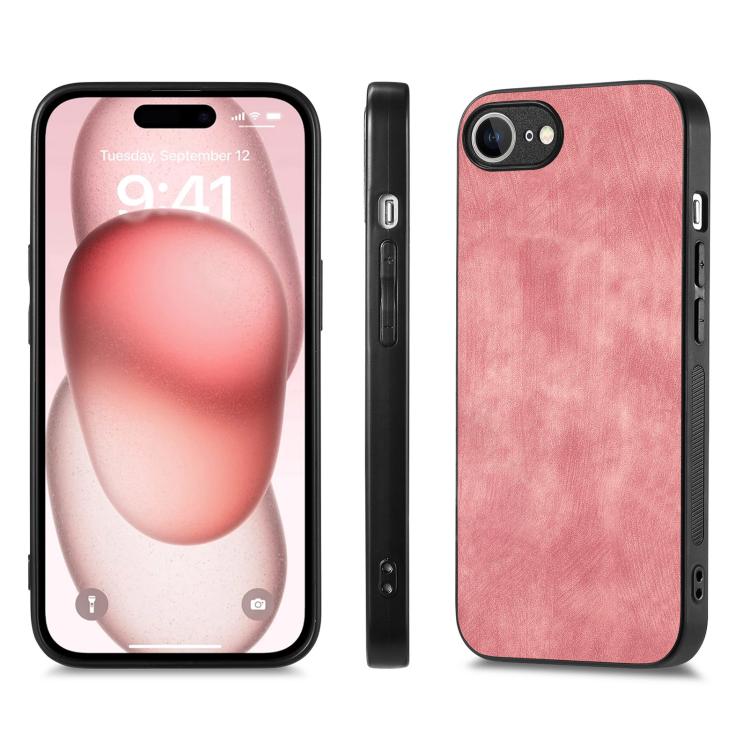 For iPhone 16e Vintage Leather PC Back Cover Phone Case(Pink)