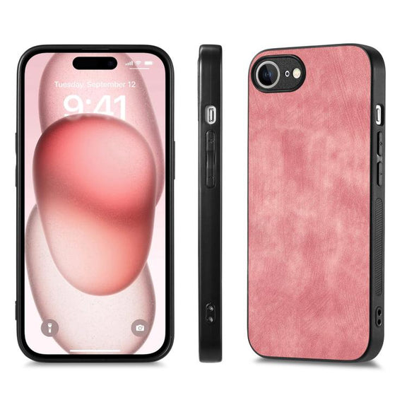 For iPhone 16e Vintage Leather PC Back Cover Phone Case(Pink)