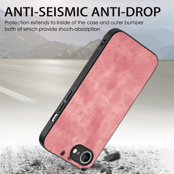 For iPhone 16e Vintage Leather PC Back Cover Phone Case(Pink)