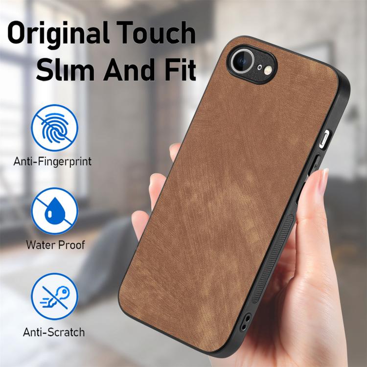 For iPhone 16e Vintage Leather PC Back Cover Phone Case(Brown)