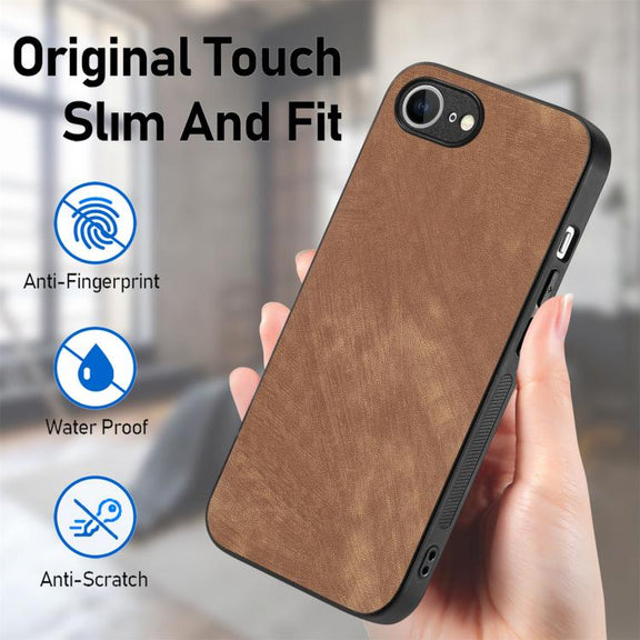 For iPhone 16e Vintage Leather PC Back Cover Phone Case(Brown)