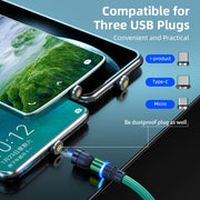 ENKAY 3 in 1 3A USB to Type-C / 8 Pin / Micro USB Magnetic 540 Degrees Rotating Fast Charging Cable, Length:2m(Purplele)