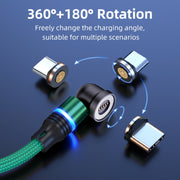 ENKAY 3 in 1 3A USB to Type-C / 8 Pin / Micro USB Magnetic 540 Degrees Rotating Fast Charging Cable, Length:2m(Purplele)
