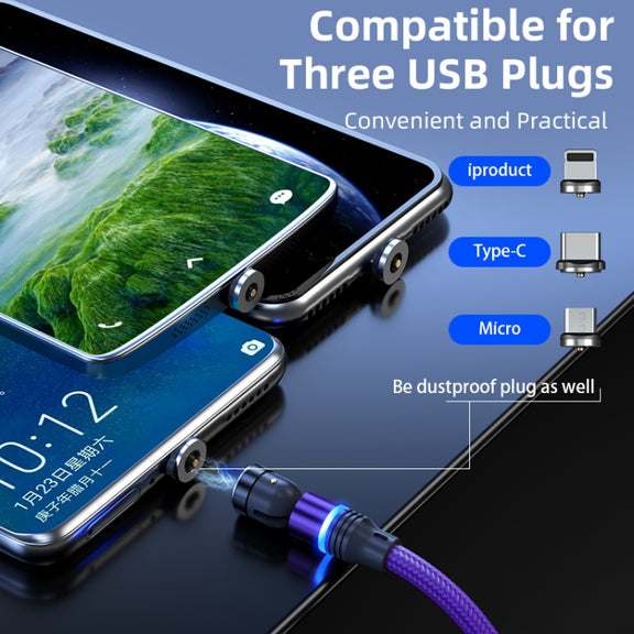 ENKAY 3 in 1 2.4A USB to Type-C / 8 Pin / Micro USB Magnetic 540 Degrees Rotating Charging Cable, Length:1m(Black)