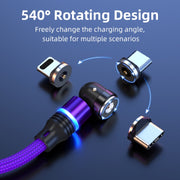 ENKAY 3 in 1 2.4A USB to Type-C / 8 Pin / Micro USB Magnetic 540 Degrees Rotating Charging Cable, Length:1m(Black)