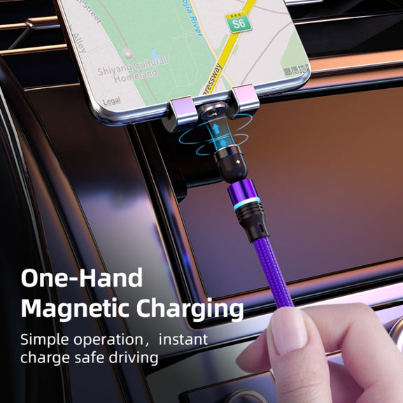 ENKAY 3 in 1 2.4A USB to Type-C / 8 Pin / Micro USB Magnetic 540 Degrees Rotating Charging Cable, Length:2m(Purplele)