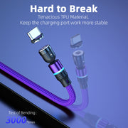 ENKAY 3 in 1 2.4A USB to Type-C / 8 Pin / Micro USB Magnetic 540 Degrees Rotating Charging Cable, Length:2m(Black)