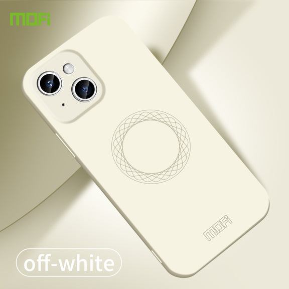 For iPhone 15 Plus MOFI Qin Series Magsafe Skin Feel All-inclusive Silicone Phone Case(Beige)