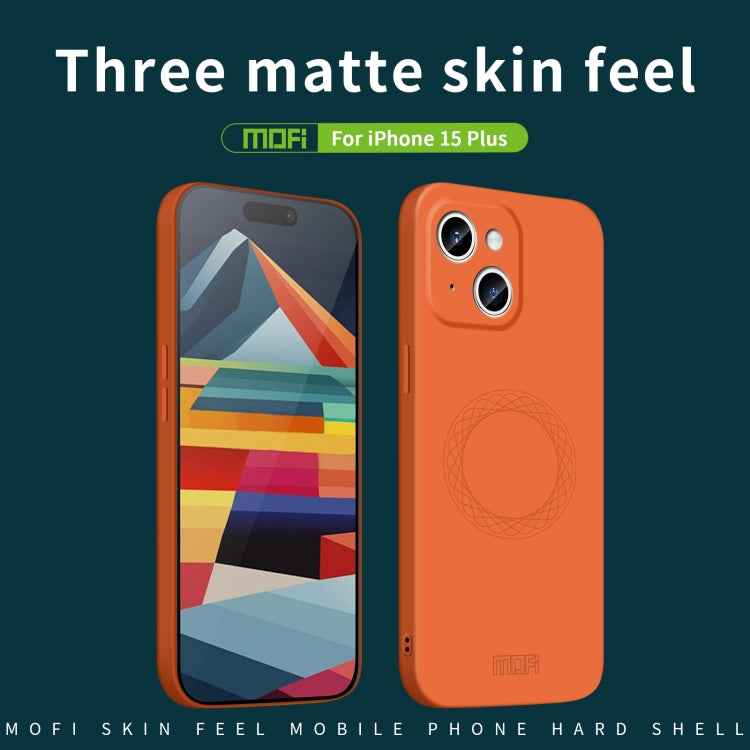 For iPhone 15 Plus MOFI Qin Series Magsafe Skin Feel All-inclusive Silicone Phone Case(Beige)