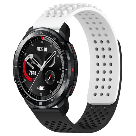 For Honor Watch GS Pro 22mm Holes Breathable 3D Dots Silicone Watch Band(White+Black)