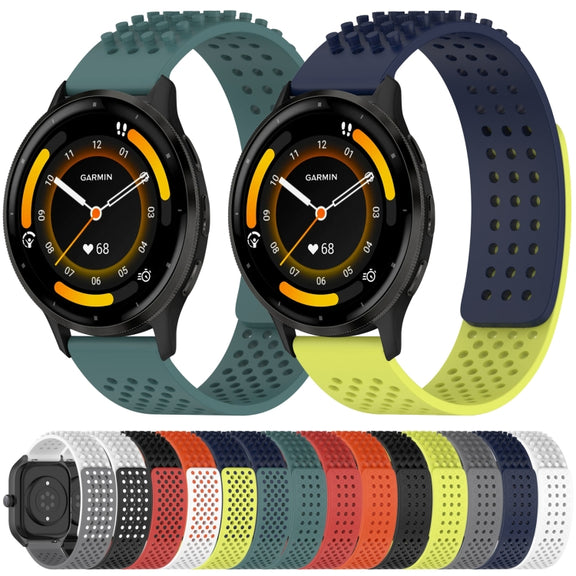 For Garmin Forerunner 265 22mm Holes Breathable 3D Dots Silicone Watch Band(Olive Green)
