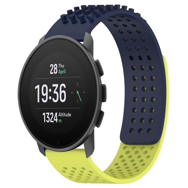 For SUUNTO 9 Peak Pro 22mm Holes Breathable 3D Dots Silicone Watch Band(Midnight Blue+Lime Green)