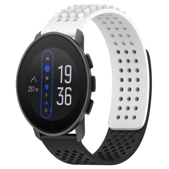 For  SUUNTO 9 Peak 22mm Holes Breathable 3D Dots Silicone Watch Band(White+Black)