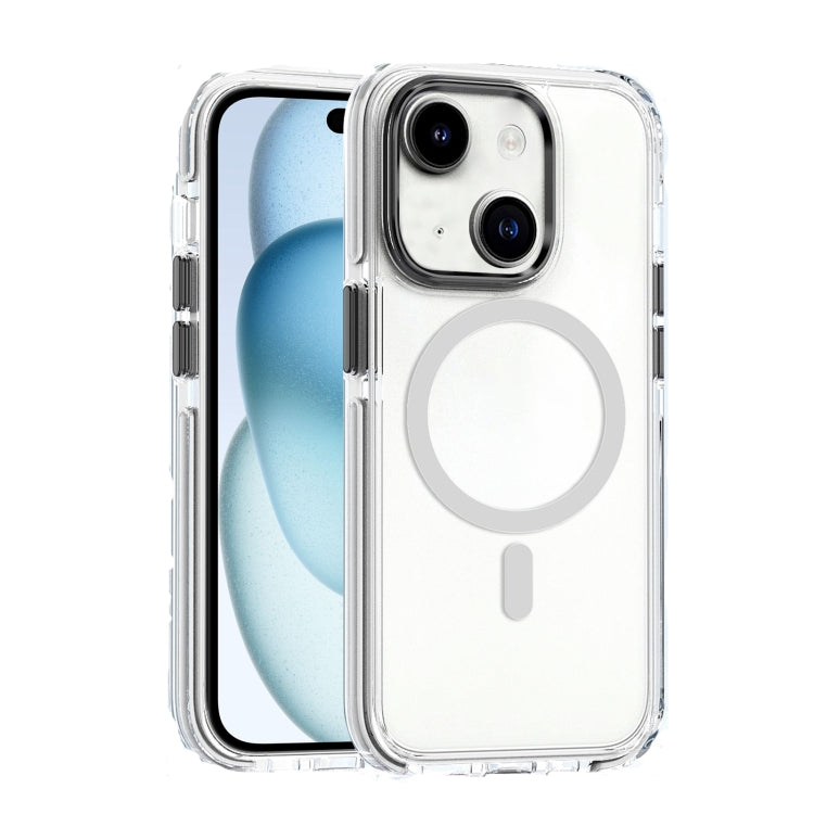 For iPhone 15 Dual-color MagSafe TPU Hybrid Clear PC Shockproof Phone Case(White)