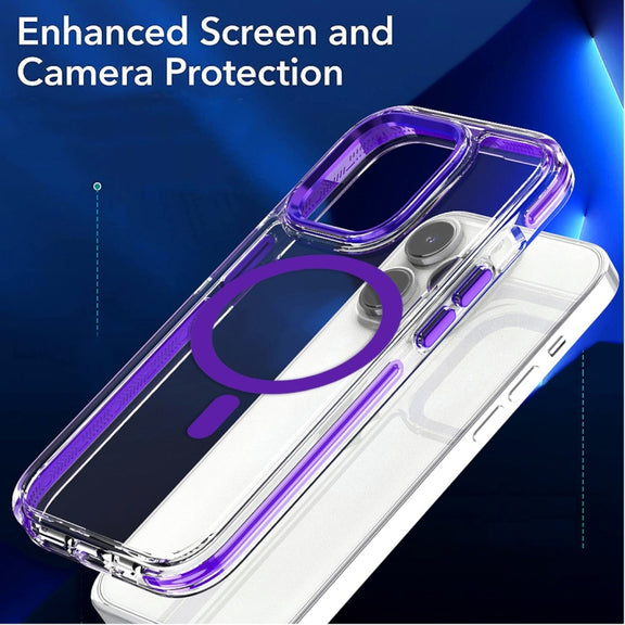 For iPhone 14 Pro Max Dual-color MagSafe TPU Hybrid Clear PC Shockproof Phone Case(White)