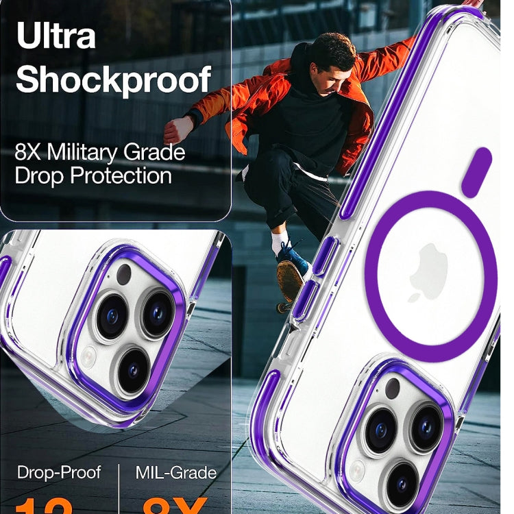 For iPhone 13 Pro Max Dual-color MagSafe TPU Hybrid Clear PC Shockproof Phone Case(Orange)