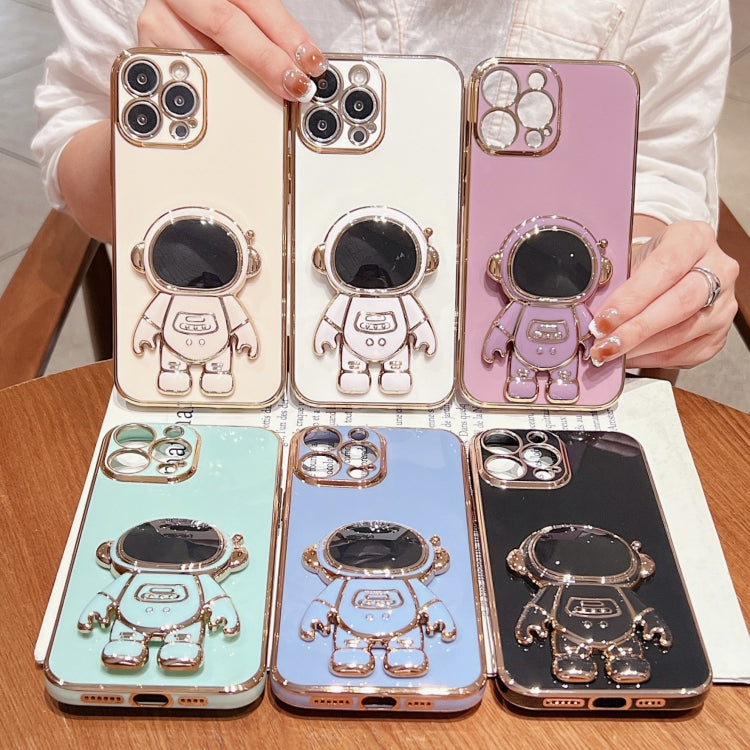 For iPhone 16 Plus Electroplating Astronaut Holder Phone Case(Pink)