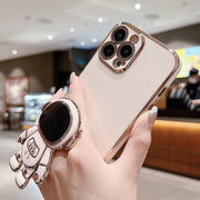 For iPhone 16 Plus Electroplating Astronaut Holder Phone Case(Pink)