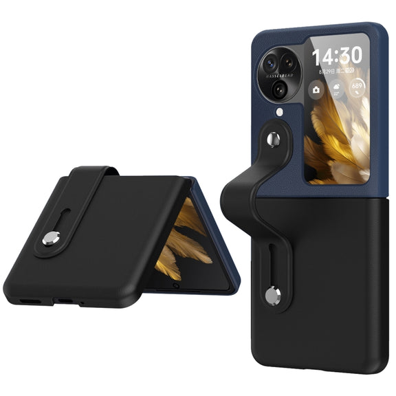 For OPPO Find N3 Flip Wrist-strap Plain Leather Phone Case(Black)