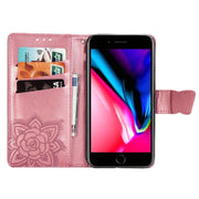 For iPhone 16e Butterfly Love Flower Embossed Leather Phone Case(Pink)