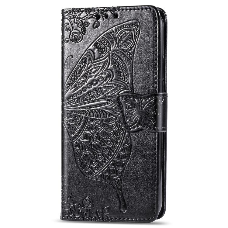 For iPhone 16e Butterfly Love Flower Embossed Leather Phone Case(Black)