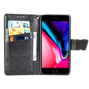 For iPhone 16e Butterfly Love Flower Embossed Leather Phone Case(Black)