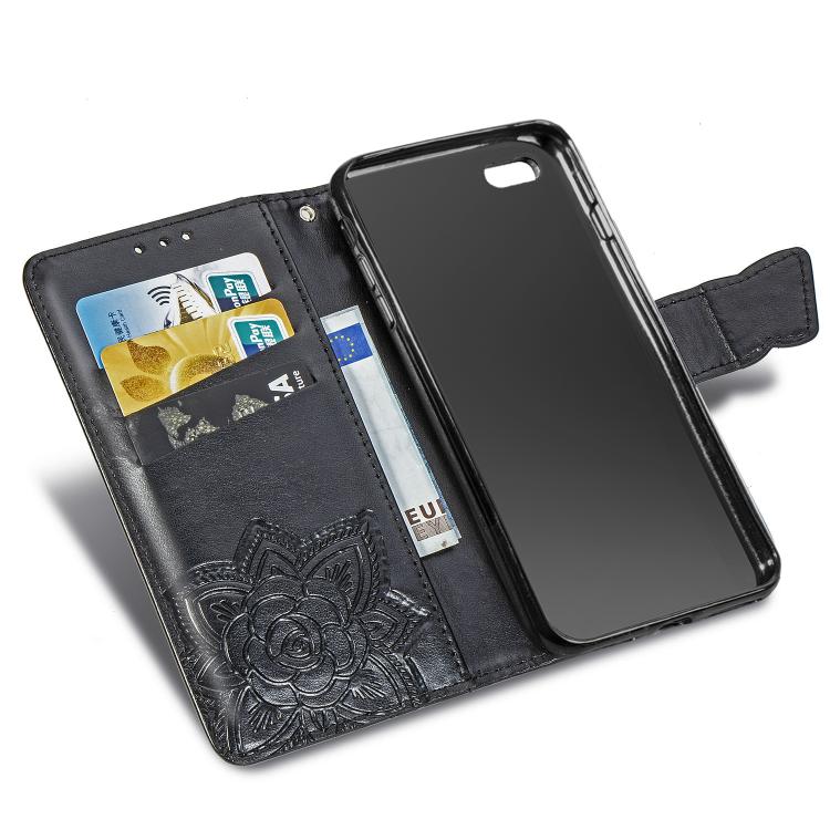 For iPhone 16e Butterfly Love Flower Embossed Leather Phone Case(Black)